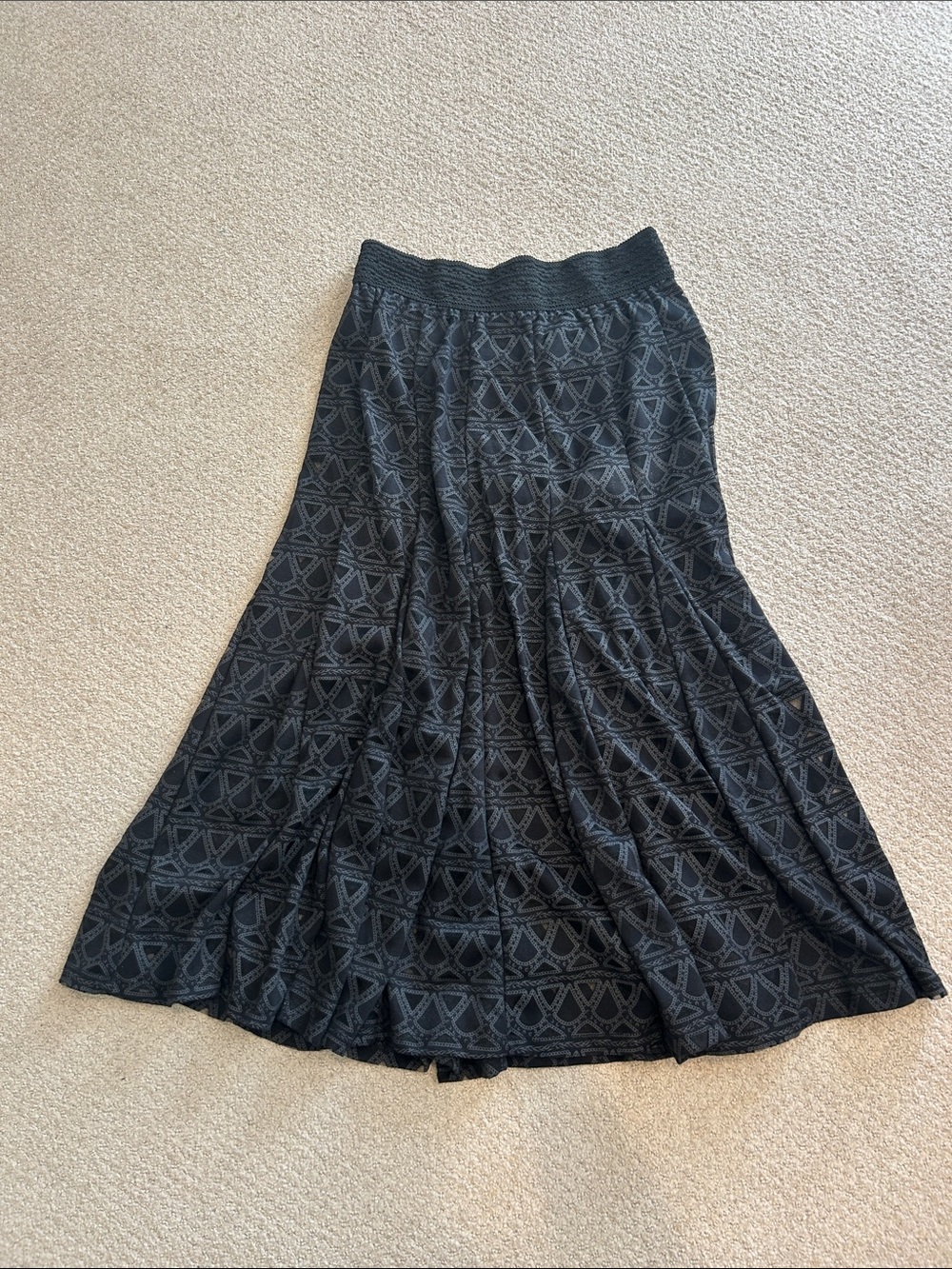Lapis Black Geometric Maxi Skirt